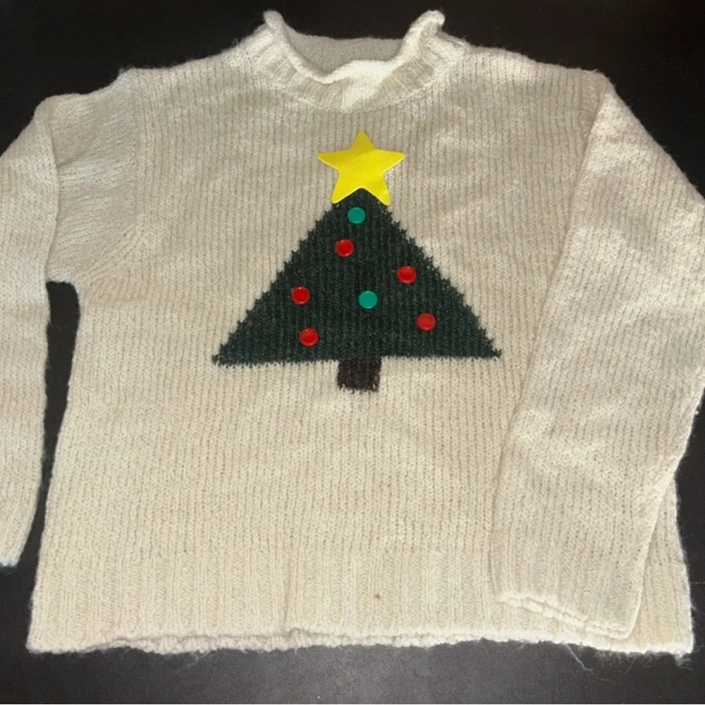 GAP Kids White Sweater with Christmas Tree Design